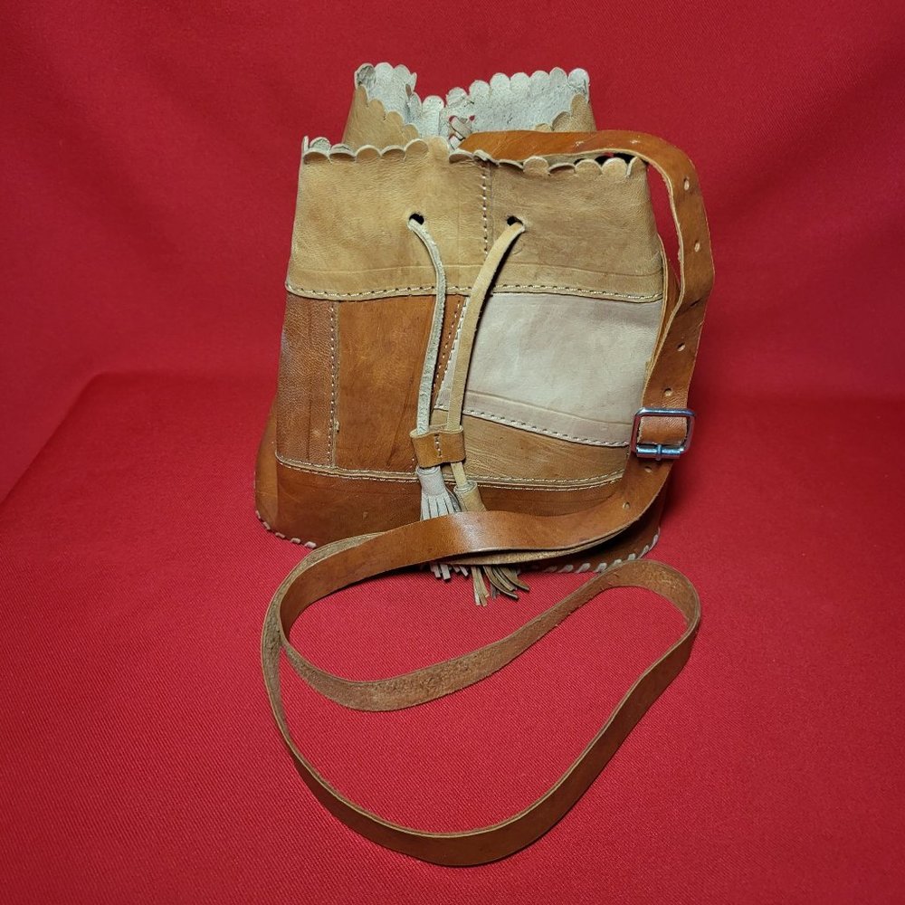 Leather Patchwork Shearling Bucket Shoulder Cross… - image 2